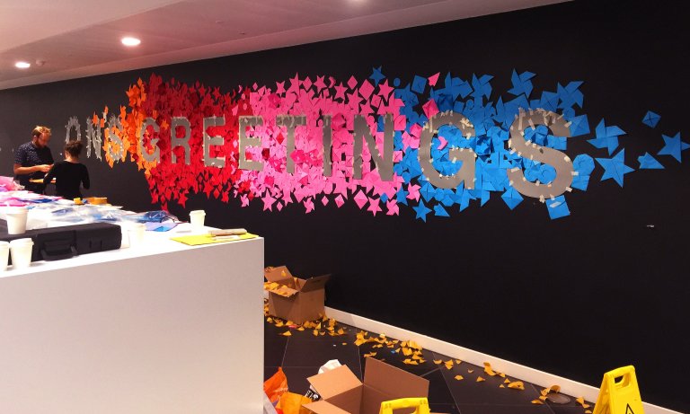 The new Nabarro Season’s Greetings wall in progress by Neon Design & Branding Consultancy www.neon-creative.com