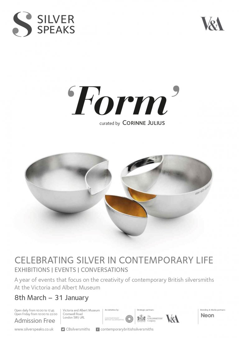 Silver Speaks Poster featuring the word 'Form' and a silver bowls by Neon Design & Branding Consultancy www.neon-creative.com