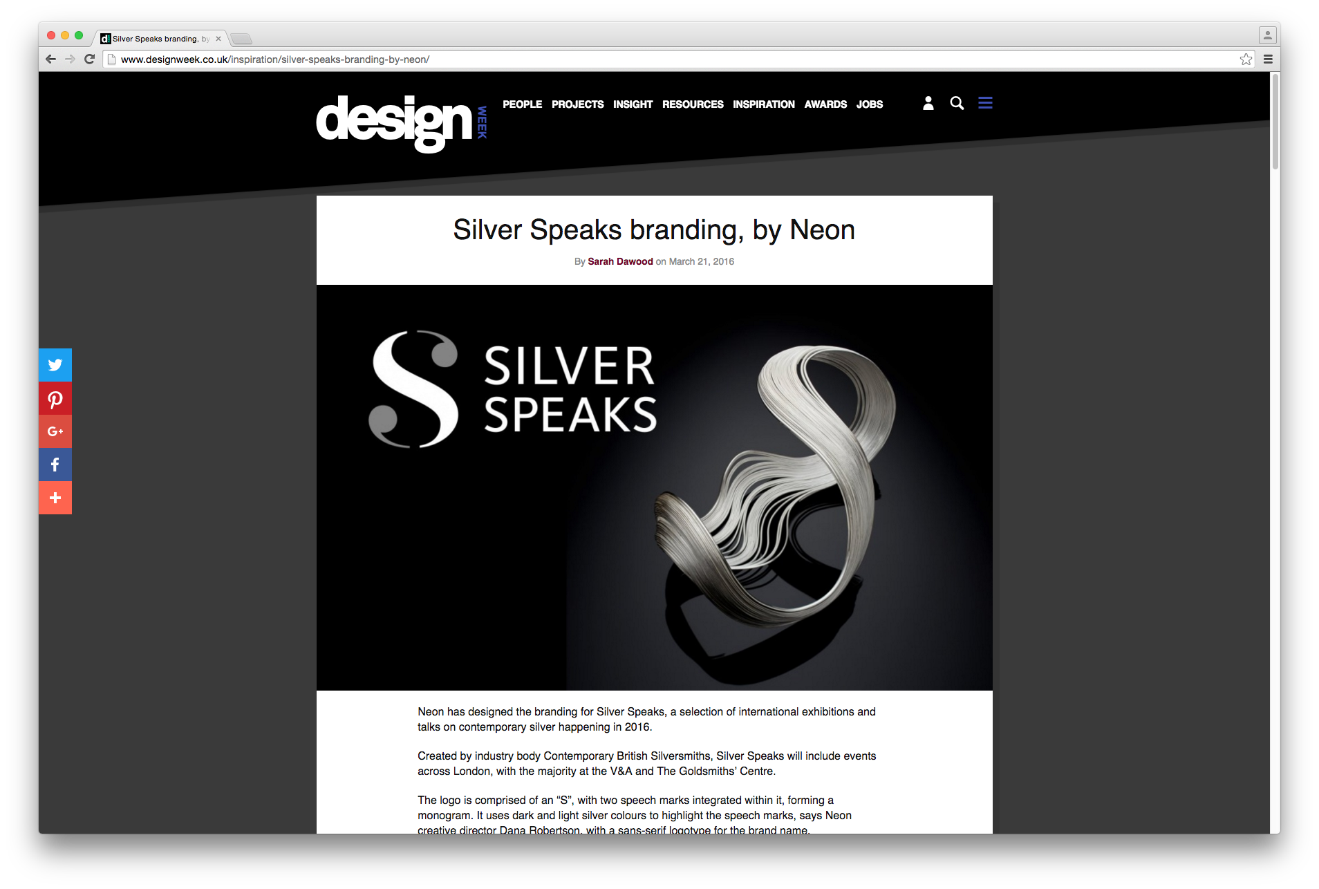 Branding by Neon - designed by Dana Robertson - Silver Speaks exhibition - features in Design Week magazine
