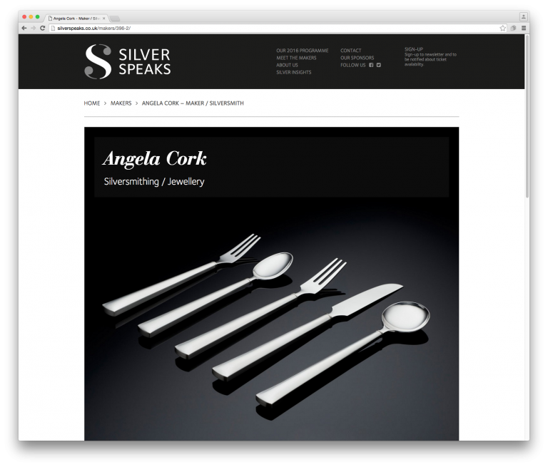 Silver Speaks Makers page Angela Clark - website and branding by Neon