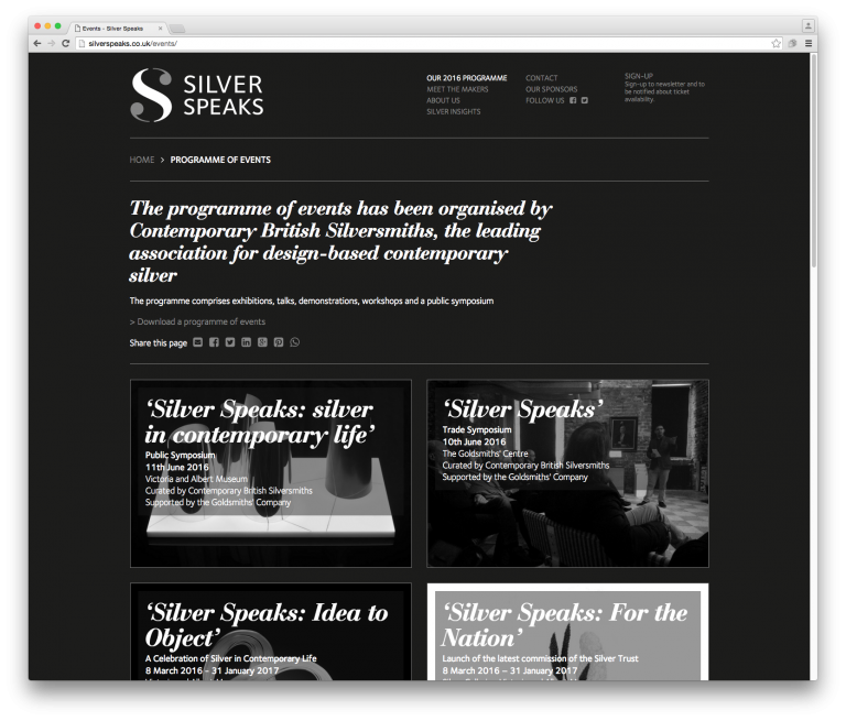 Silver Speaks Programme of events page - website and branding by Neon