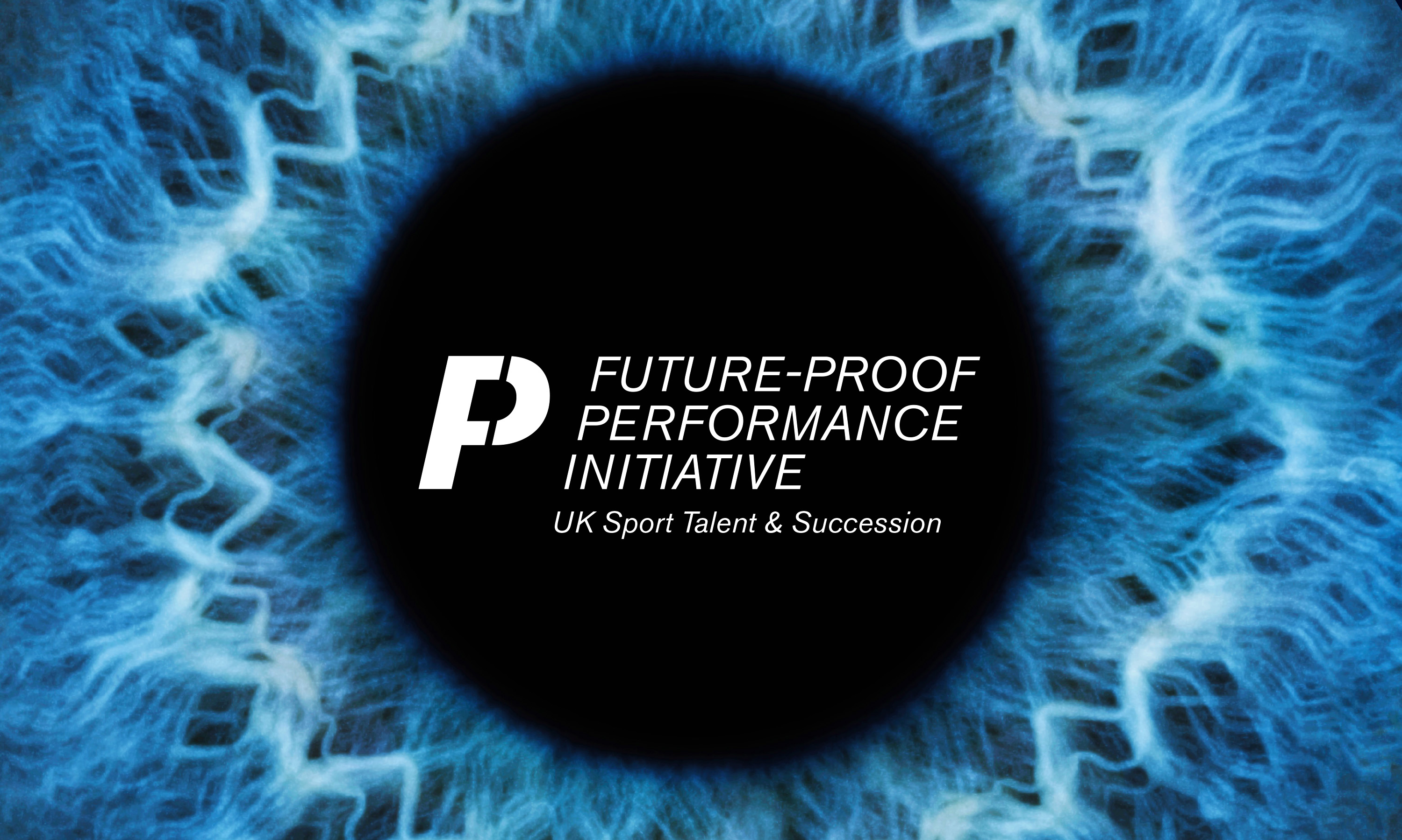 UK Sport Future-Proof Performance Initiative logo on blue eye background designed by Dana Robertson
